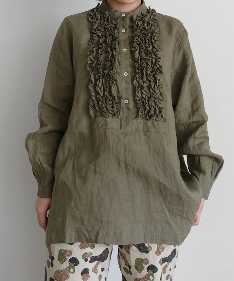 ichiAntiquités 1000936 Linen Frill Blouse / B