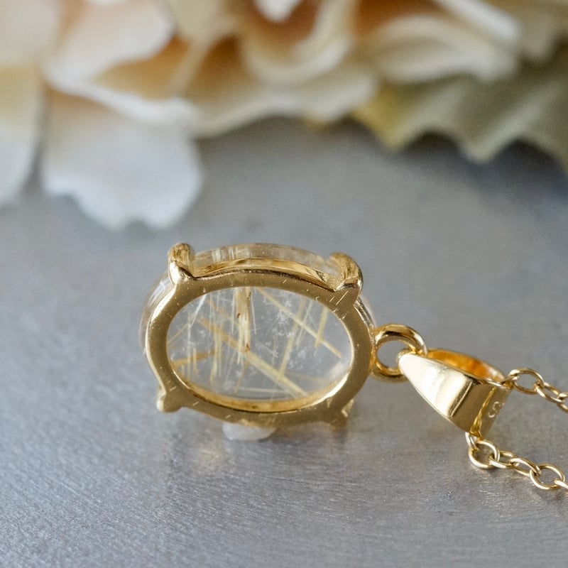 Handmade】ルチルクォーツ ペンダントトップ 18kgp（ヘアライン加工