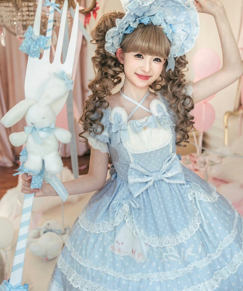 ラビットリボン」ドットワンピース＆ボンネット（新色追加）【6/15まで