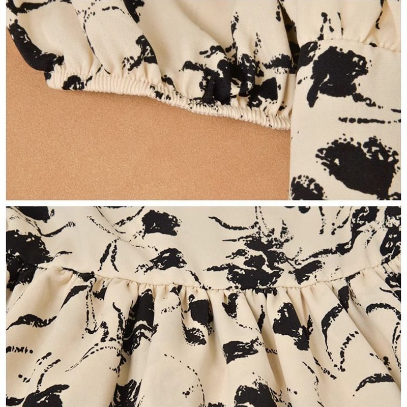 バックオープン 花柄ワンピース 背中開き バックリボン スクエアネック