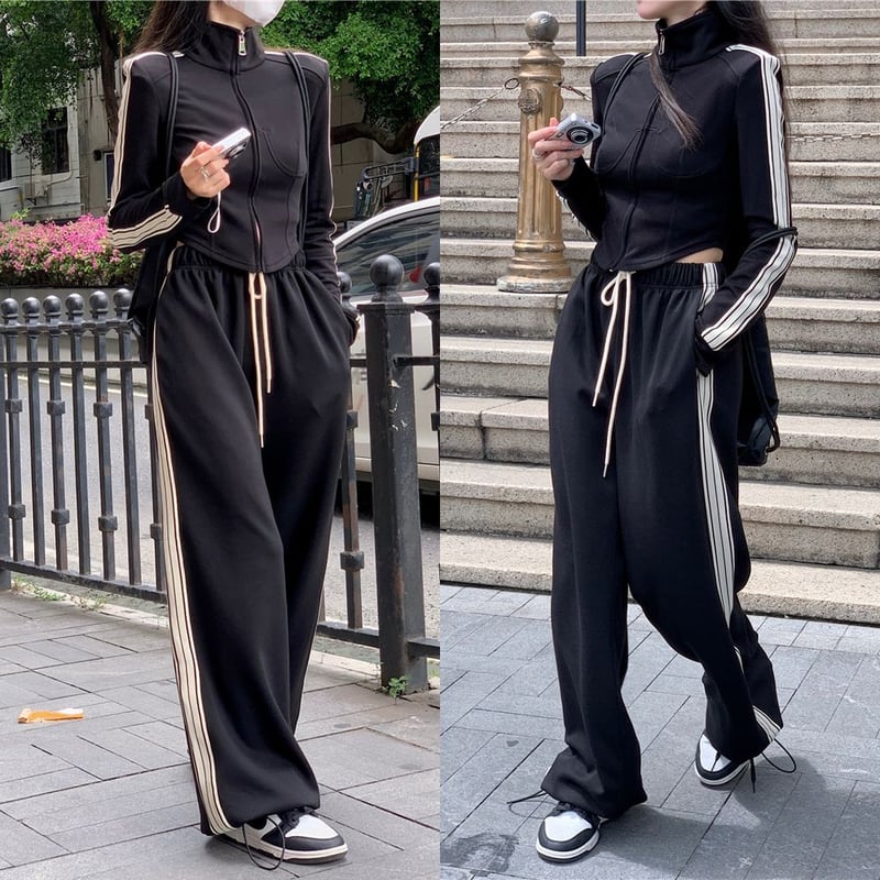 セットアップ ジャージ サイドライン トップス ワイドパンツ ジップ