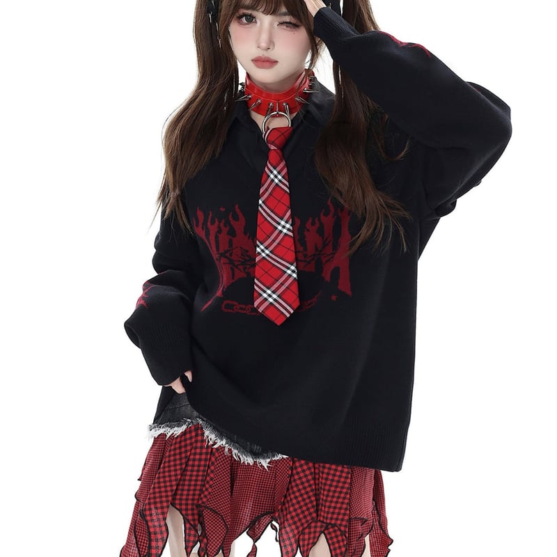 クレイジーガールルーズサブカルチャーオーバーニット tx062 | 可愛い