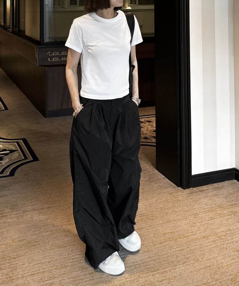 nylon wide pants black | ok.soon