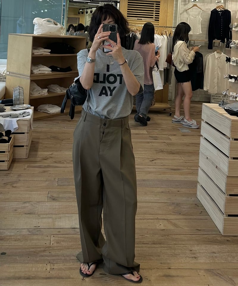 1tuck casual slacks khaki | ok.soon