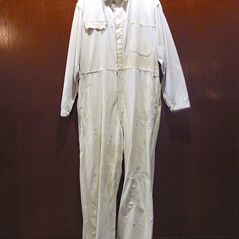 ビンテージ40's○HBTオールインワン白○250519m4-m-allつなぎワーク