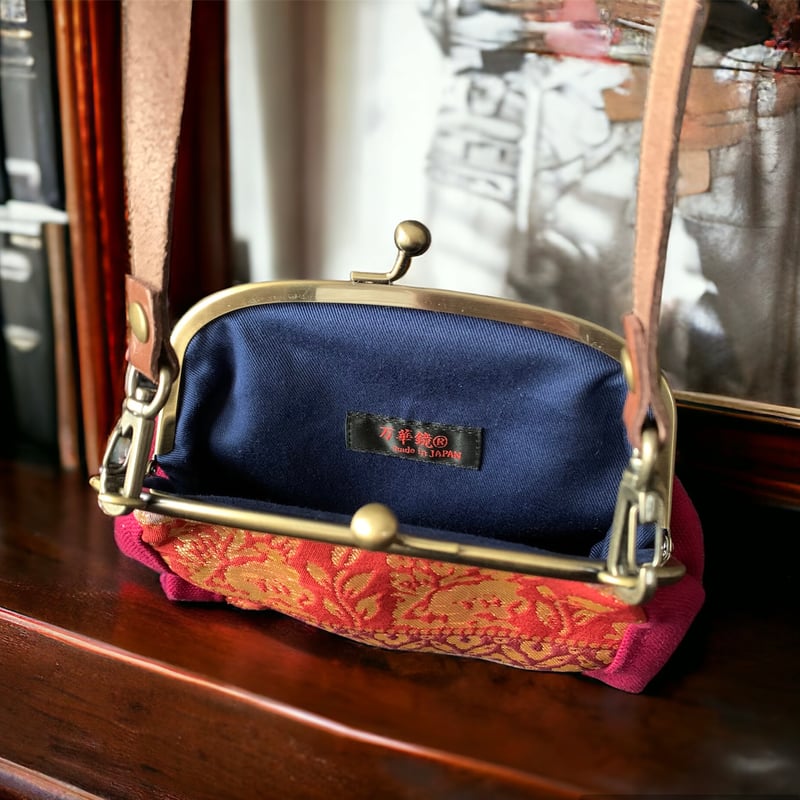 がま口バッグ＆ポーチ 西陣シルク帯＆帆布＆本革ショルダー | 帯アート