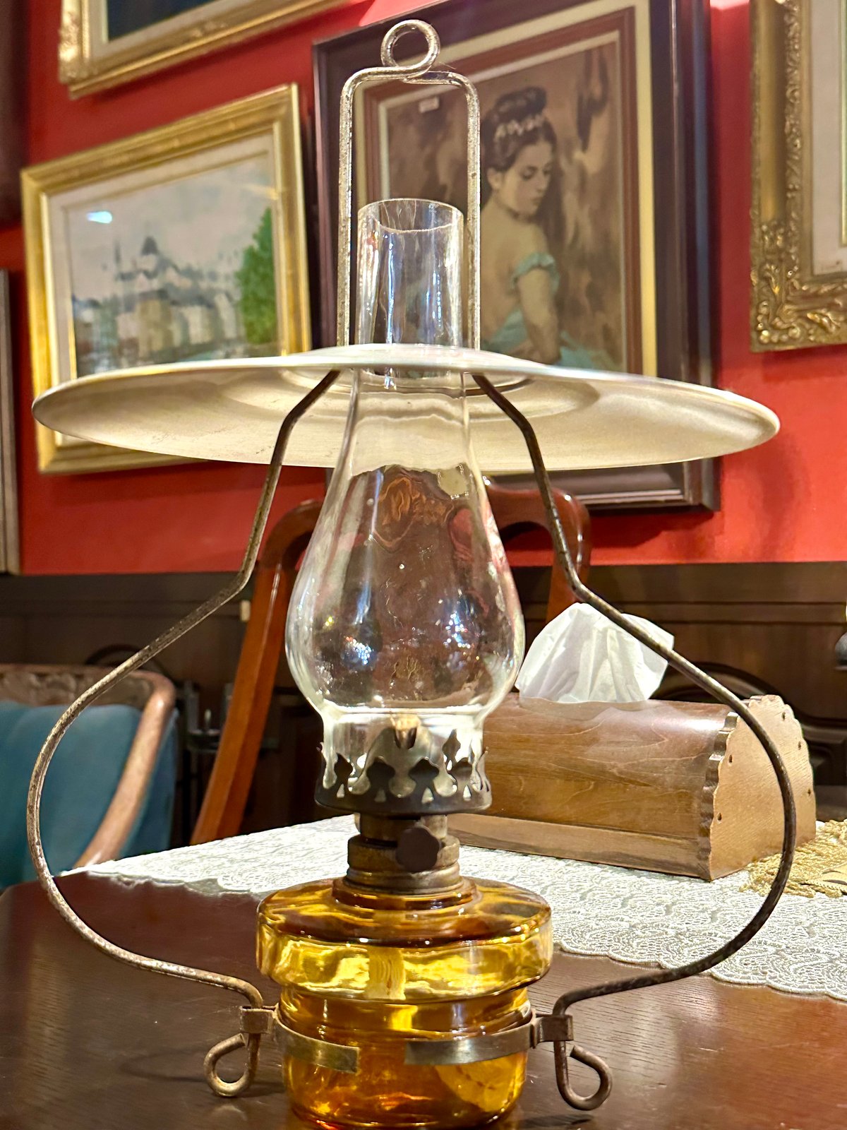 アンティーク 気泡ガラスのオイルランプ 明治から大正時代