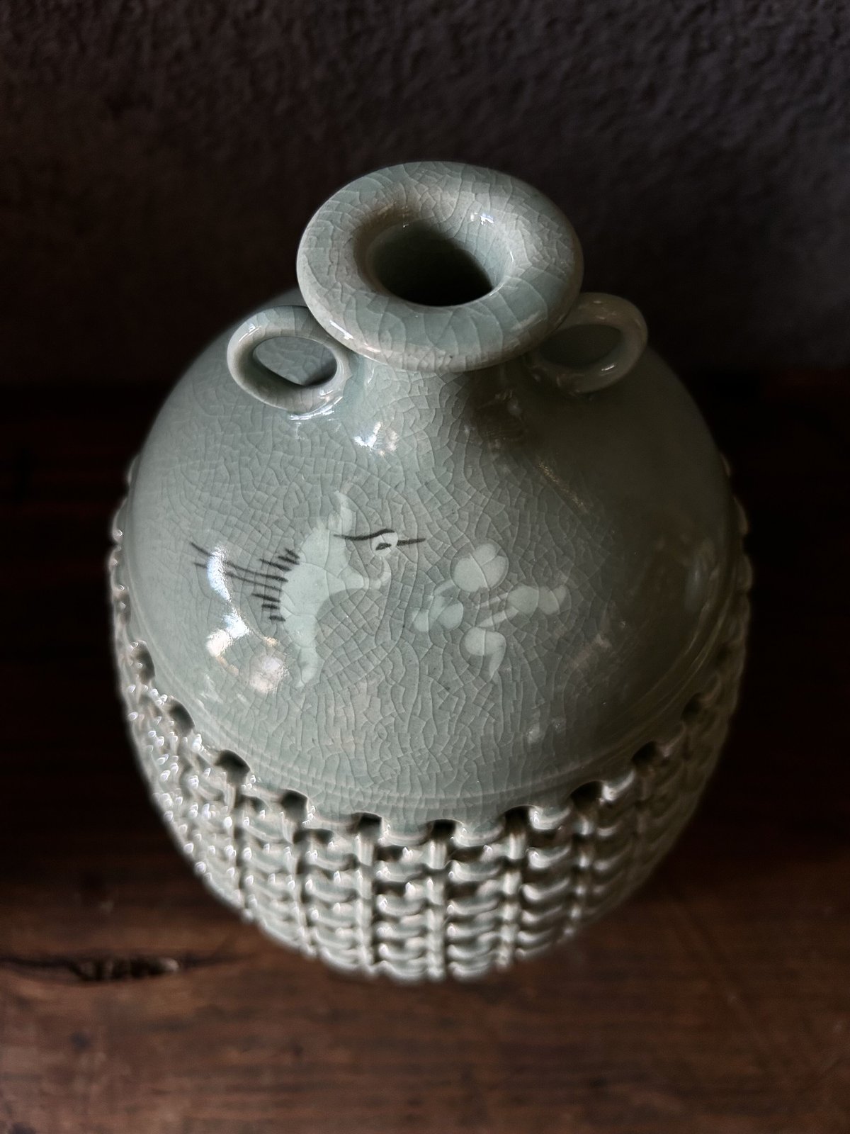 峰鶴窯の花器K23/透かし/高麗青磁/骨董 | 骨董・アンティークの