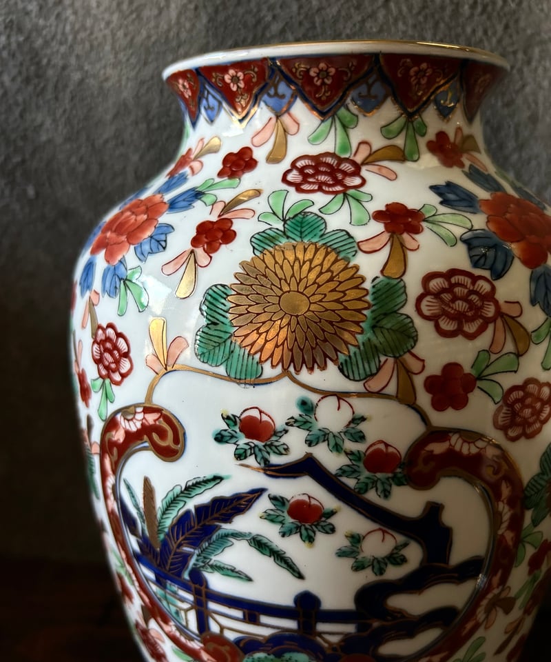 ゴールド伊万里/壺/花瓶/花模様/金彩/大きい | 骨董・アンティークの