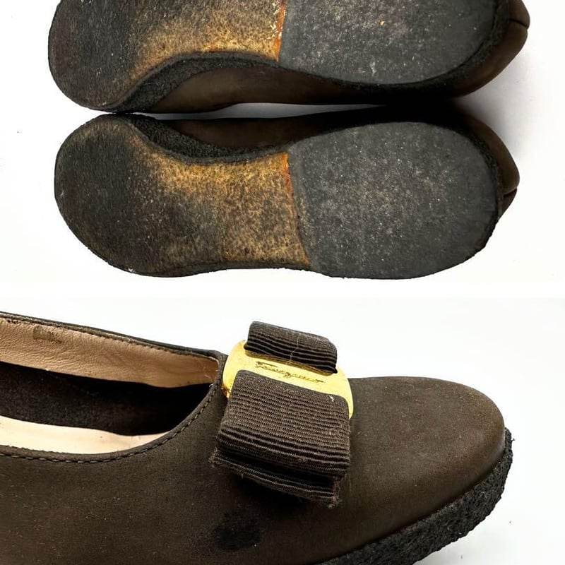 フェラガモ フラットパンプス ヴァラ リボンチャコール 5 1/2C約23cm