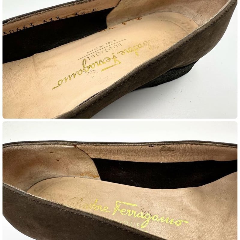 フェラガモ フラットパンプス ヴァラ リボンチャコール 5 1/2C約23cm