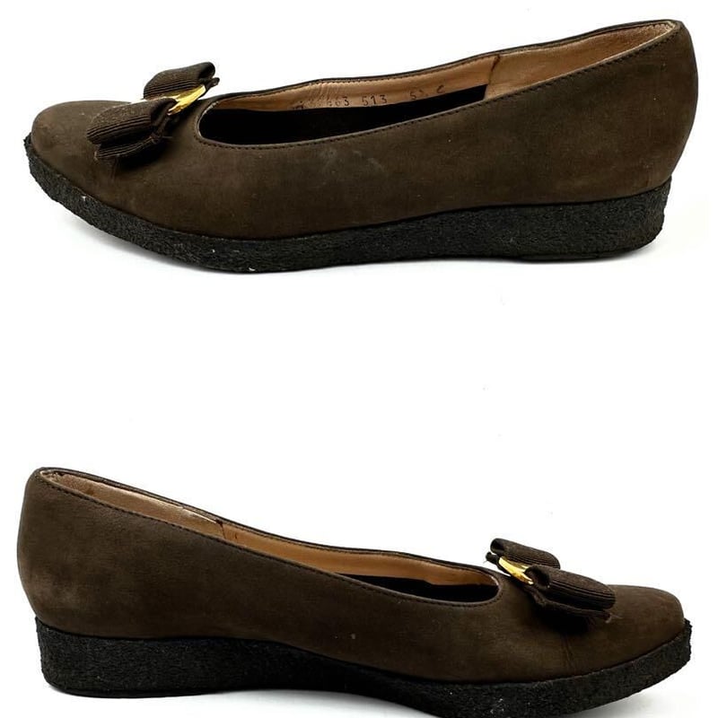 フェラガモ フラットパンプス ヴァラ リボンチャコール 5 1/2C約23cm