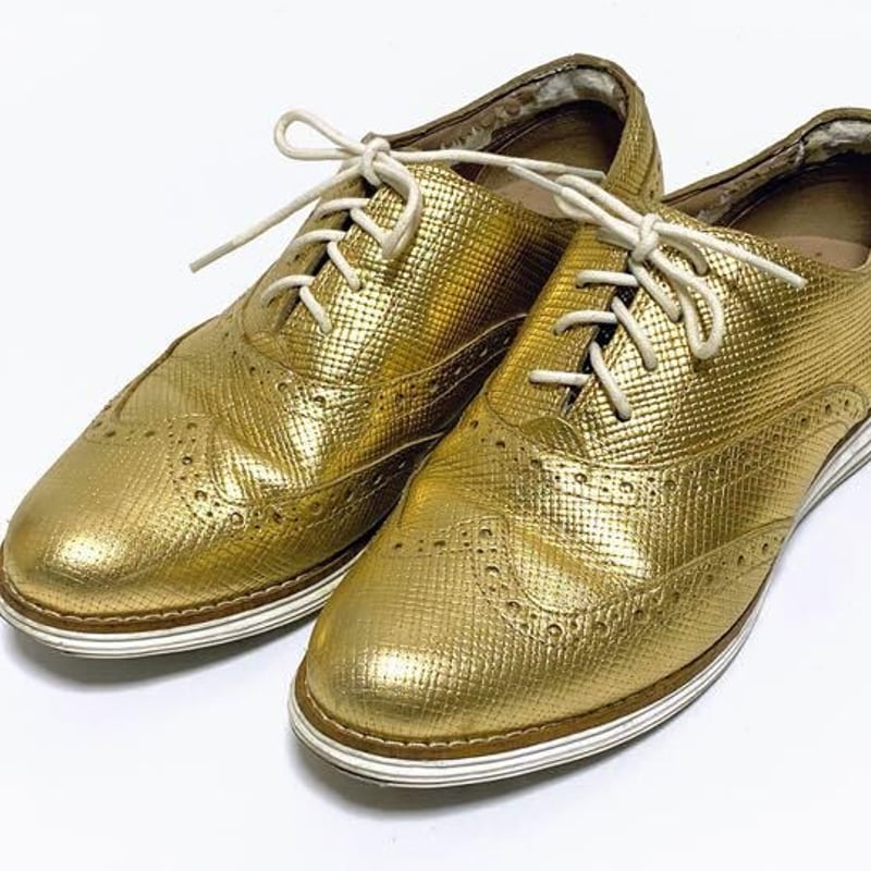 コールハーン ウィングチップシューズ スニーカー ゴールド 24cm