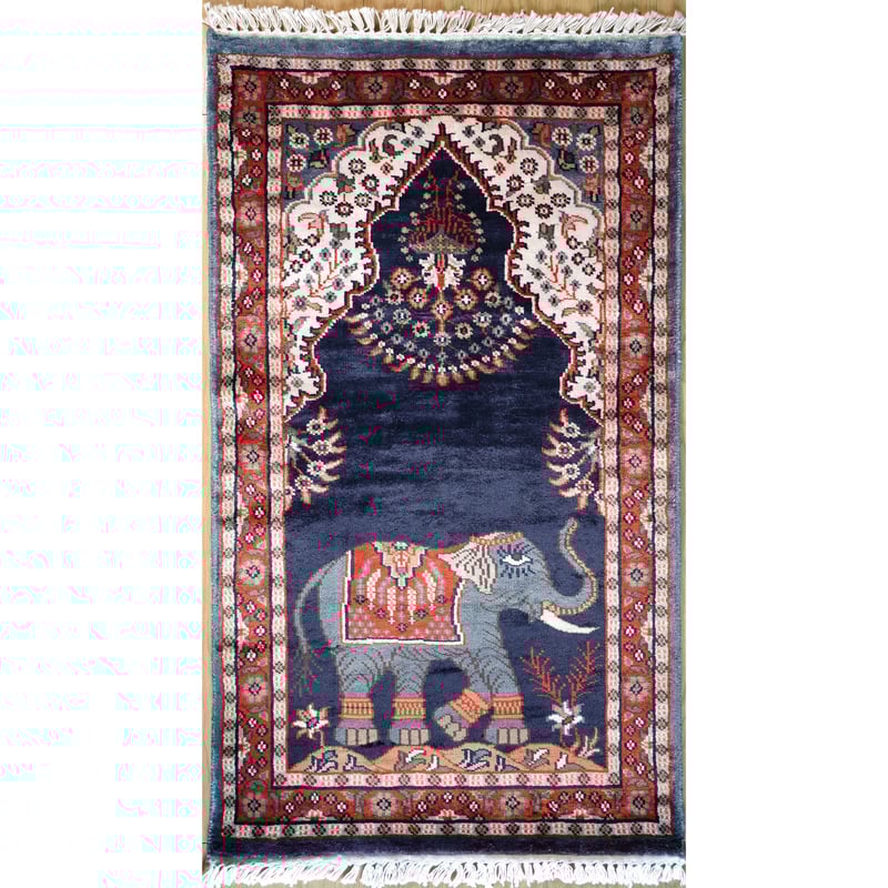 インド 手織り絨毯 シルク ＜約60 x 103 ㎝＞ 象 | インド雑貨のお店