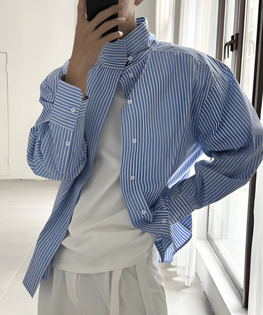 ストライプ バンドカラーシャツ | ness.