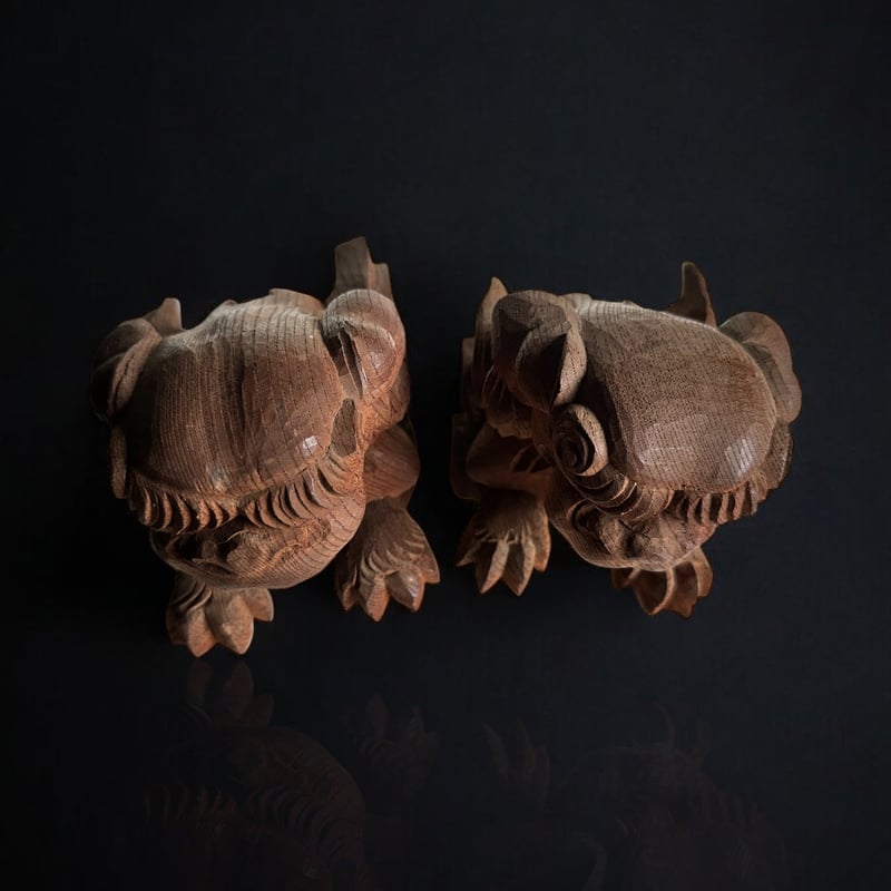 狛犬 小 木彫×2体 | 古物屋次元 オンラインショップ