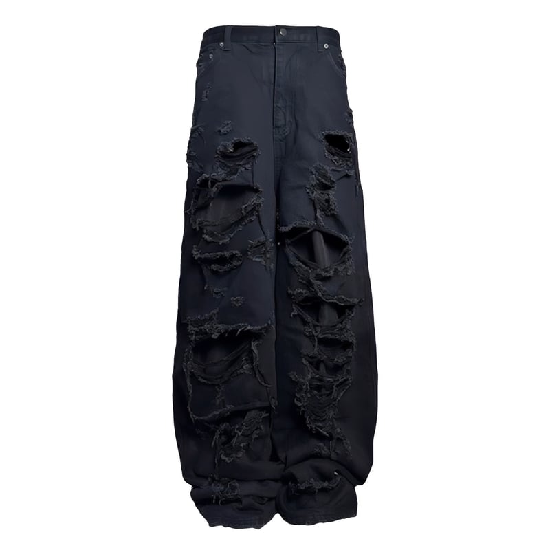 EMOSTANCECLUB】DESTROYED BAGGY WIDE LEG JEANS B