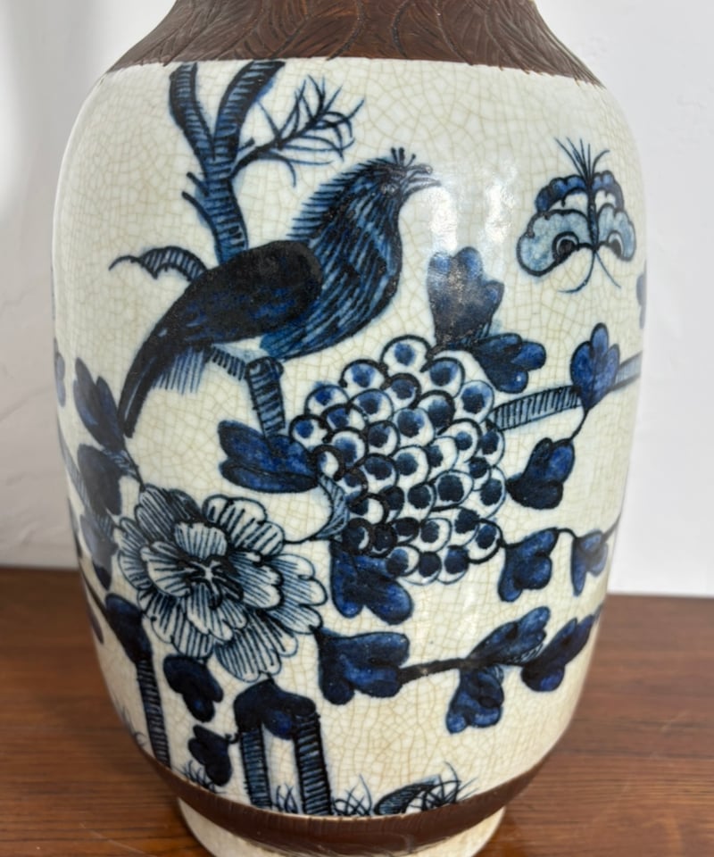 壺 [梅花鳥絵] 染付 成化年製 中国雑貨 フラワーベース 花瓶 花入れ 丸