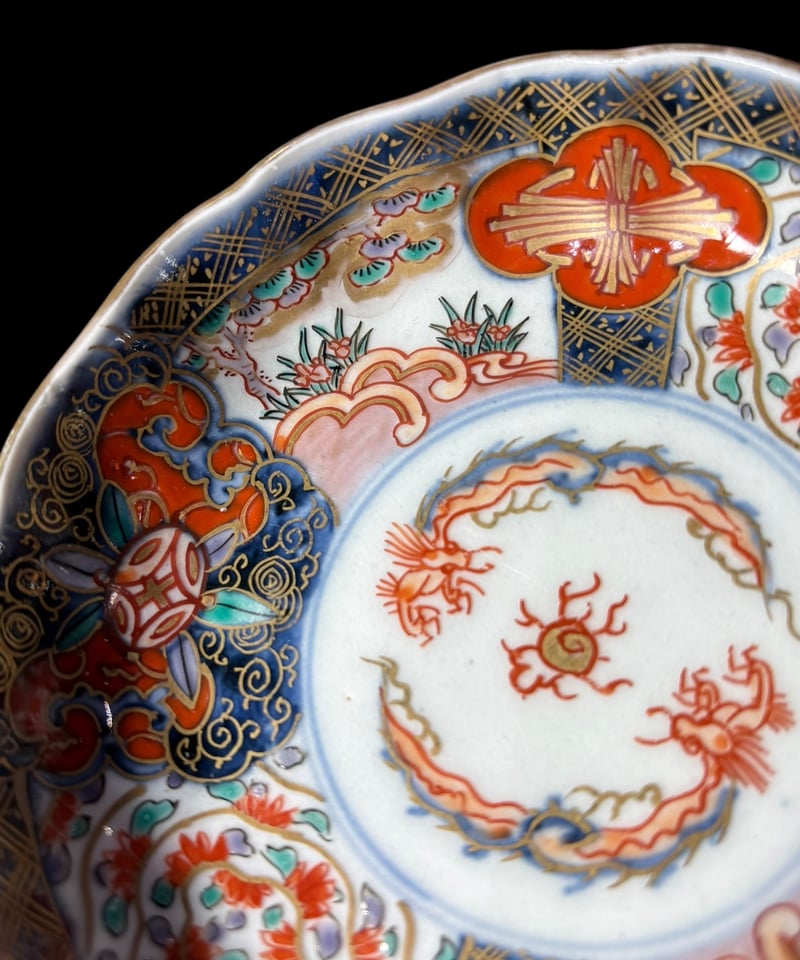 古伊万里 色絵 金彩 風景紋 八角鉢 盛鉢 時代物 古伊万里 色絵 金彩