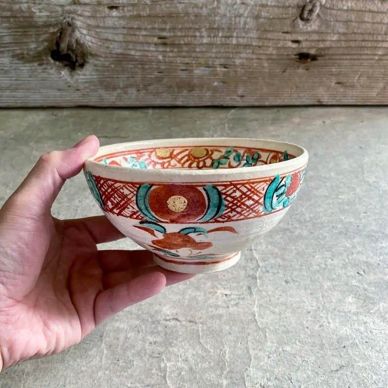 🔶SALE🔶岐阜 秀峰窯中垣連次 金彩間取り粉引赤絵多用鉢 | MatsuBokkuri