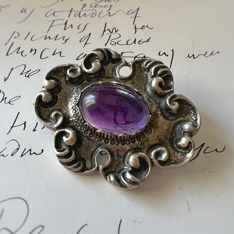 silver835 カボション型のアメジスト/ヴィンテージブローチ/ドイツ