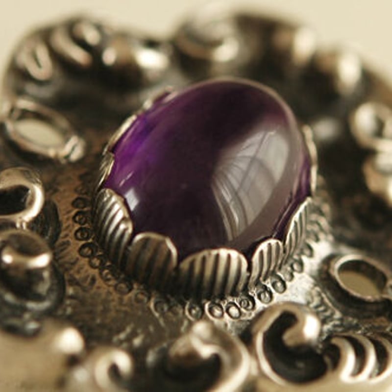silver835 カボション型のアメジスト/ヴィンテージブローチ/ドイツ