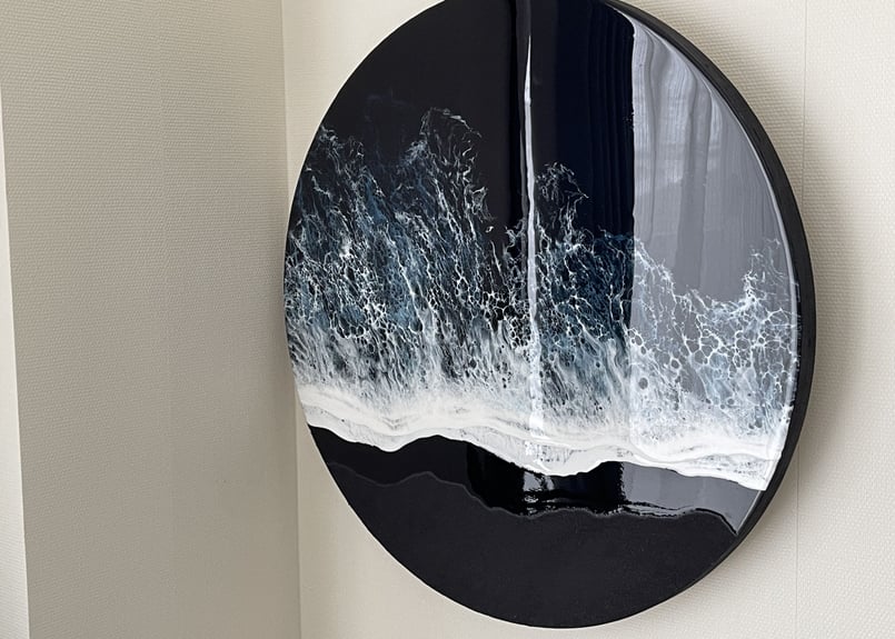 レジンアート【波のキャンバス】受注制作Largeサイズ(A2) ブラック