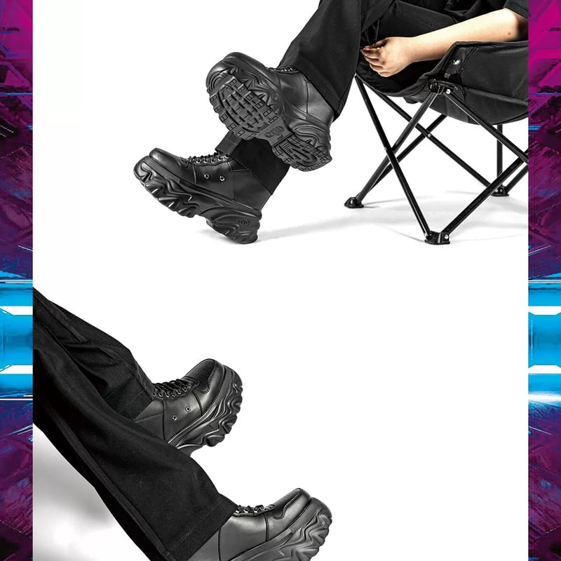 22㎝】 シークレットブーツ レースアップショートブーツ ブラック 厚底