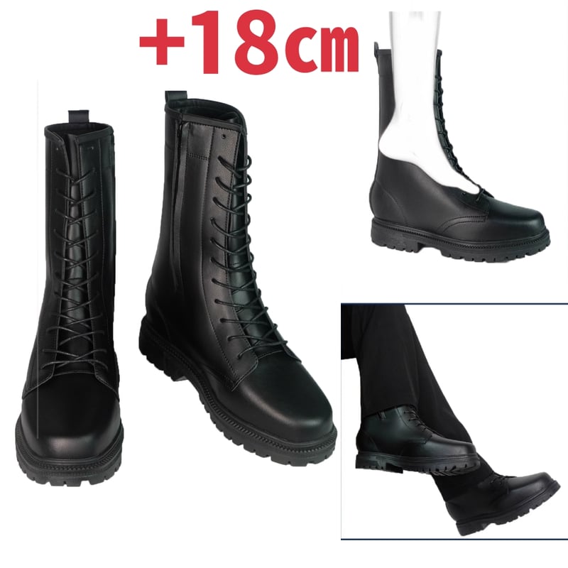 足幅広め】18㎝身長アップ シークレットブーツ レースアップショート