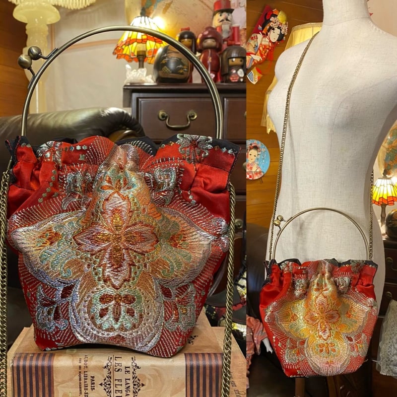 和洋折衷 名古屋帯リメイク 2wayショルダーバッグ ハンドバッグ