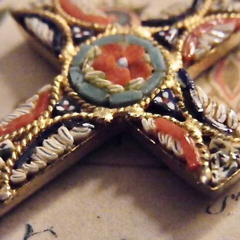 イタリア アンティーク マイクロモザイク クロス 十字架 ガラス細工