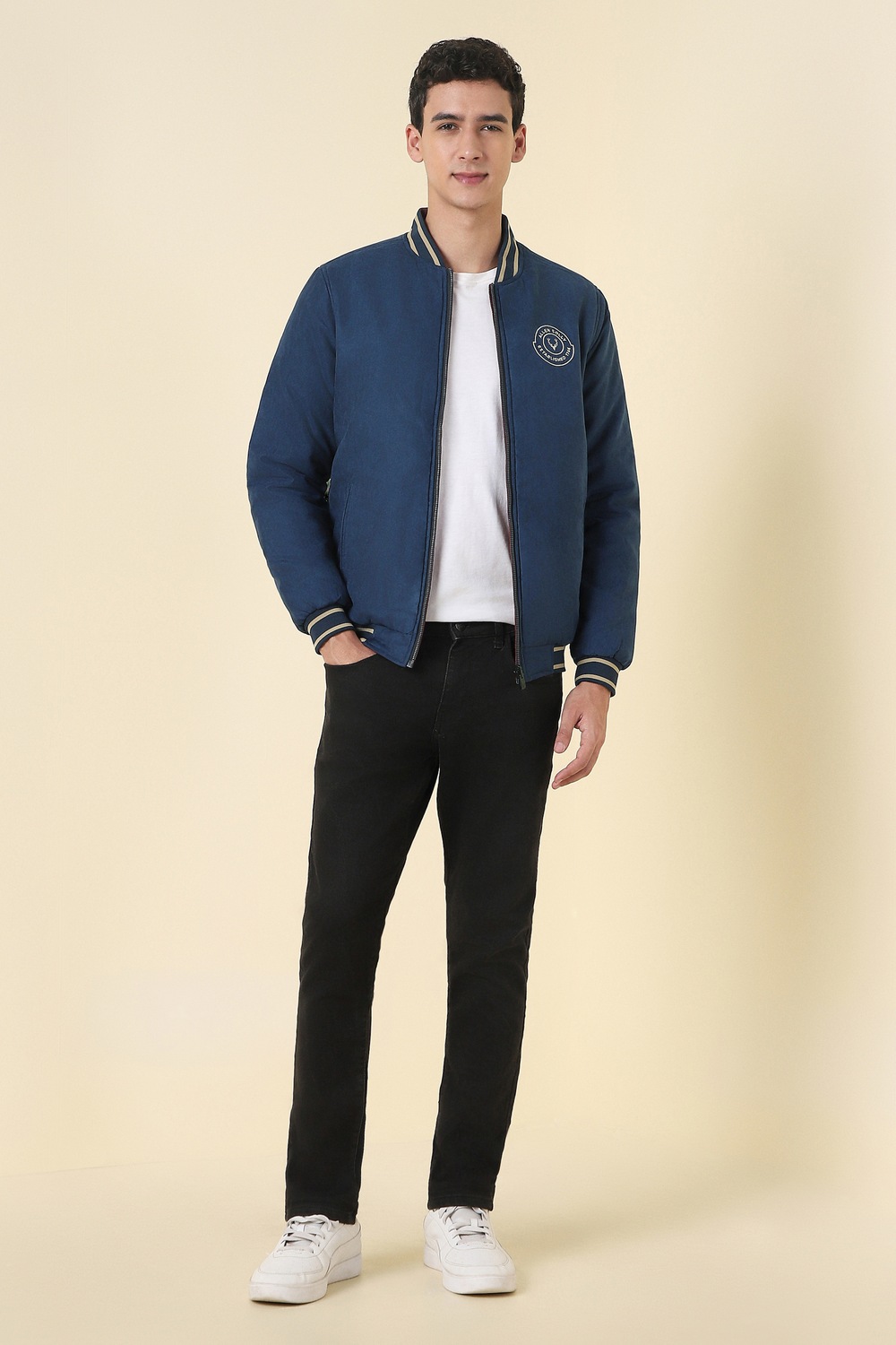 Buy Men Navy Solid Full Sleeves Casual Jacket Online - 39827040