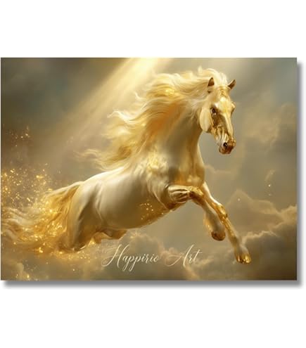 Amazon.co.jp: 【Happirio】開運アート｜黄金瑞馬《神馬》ポスター｜金