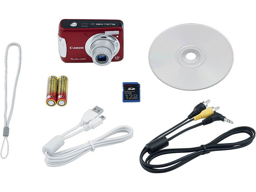 Canon PowerShot A480 (Red) 10-megapixel digital camera with 3.3X