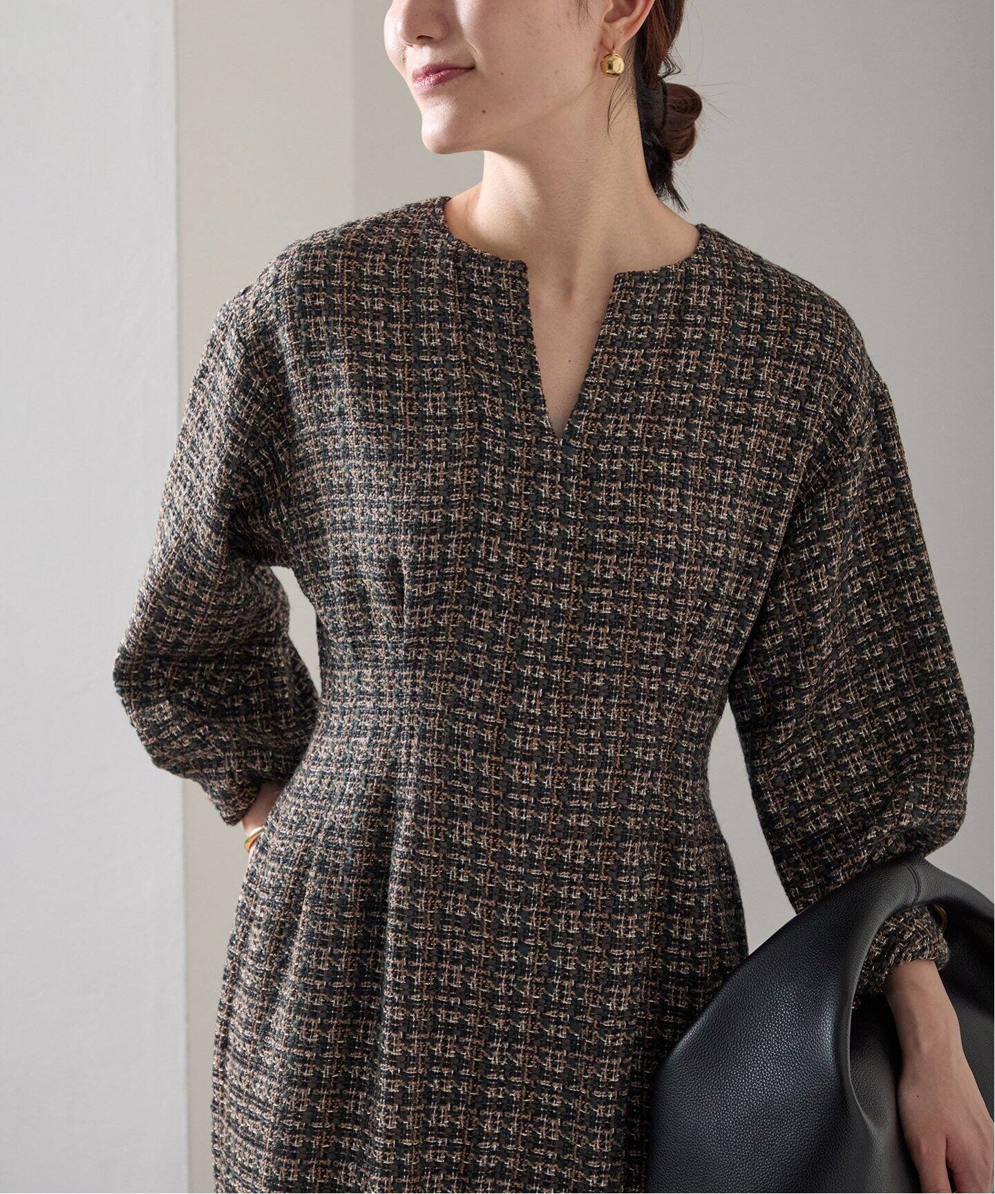 ミックスツイードウエストシェイプワンピース（ワンピース）｜VERMEIL