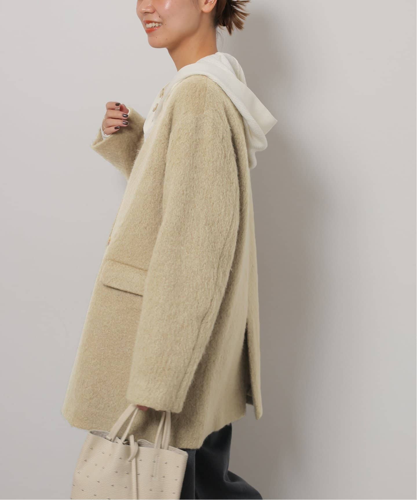 ウールモヘヤミックスノーカラージャケット（ノーカラージャケット