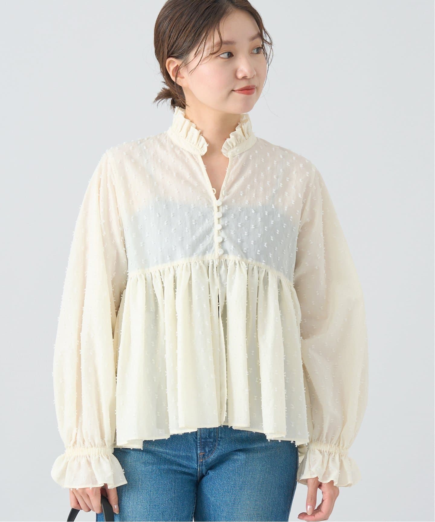 ドットタフタショートギャザーブラウス（シャツ／ブラウス）｜IENA