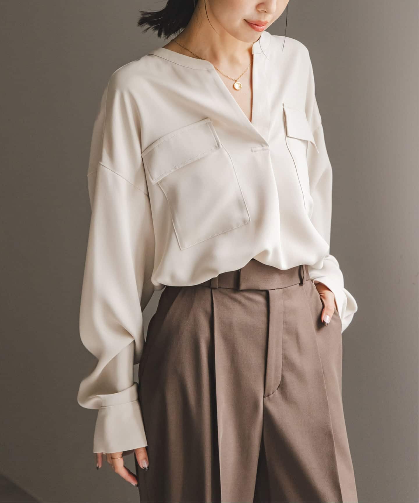 WEB限定追加》ワークディテールドレープシャツ 5（シャツ／ブラウス