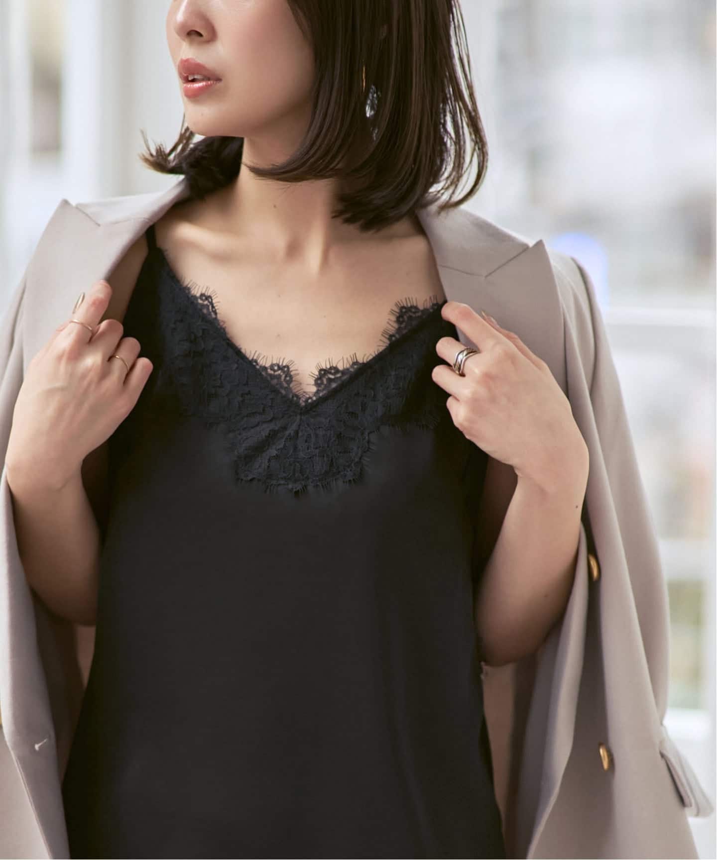 追加》リバーレーストリミングサテンキャミソール（キャミソール