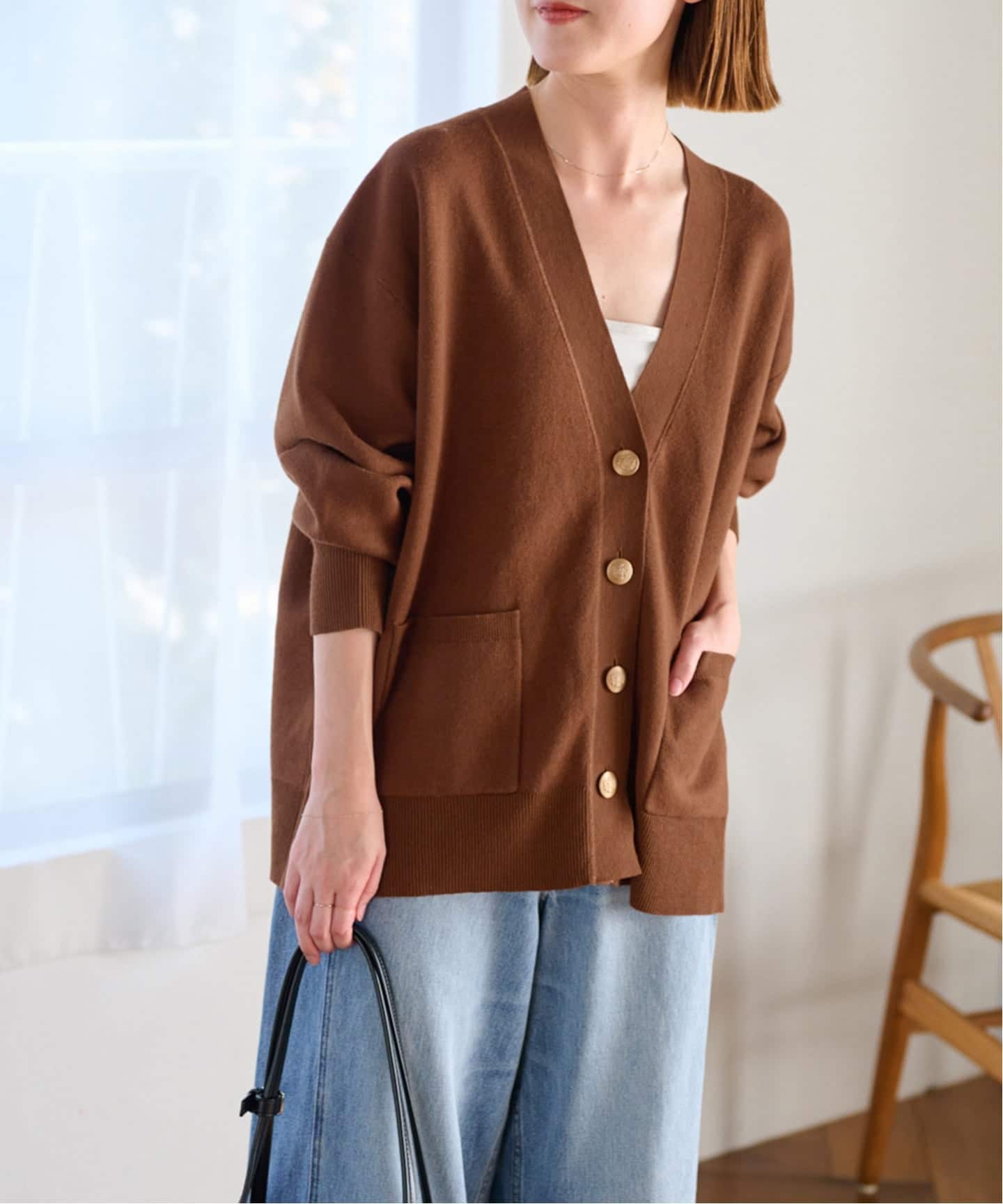 追加2》コットンカシミヤミックスダブルニットVネックカーディガン