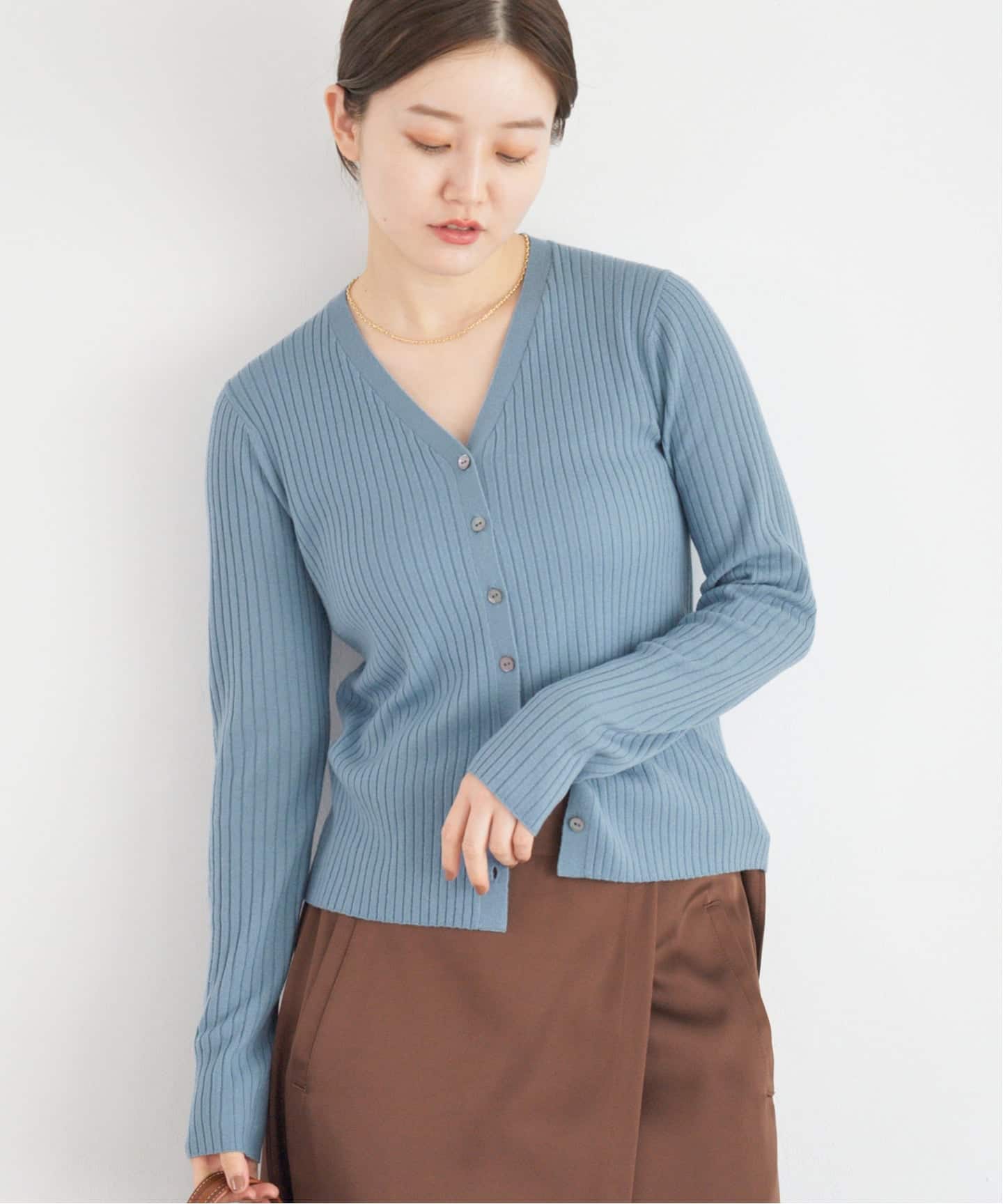 追加》イタリア ヤーン RIB Vネックカーディガン（カーディガン