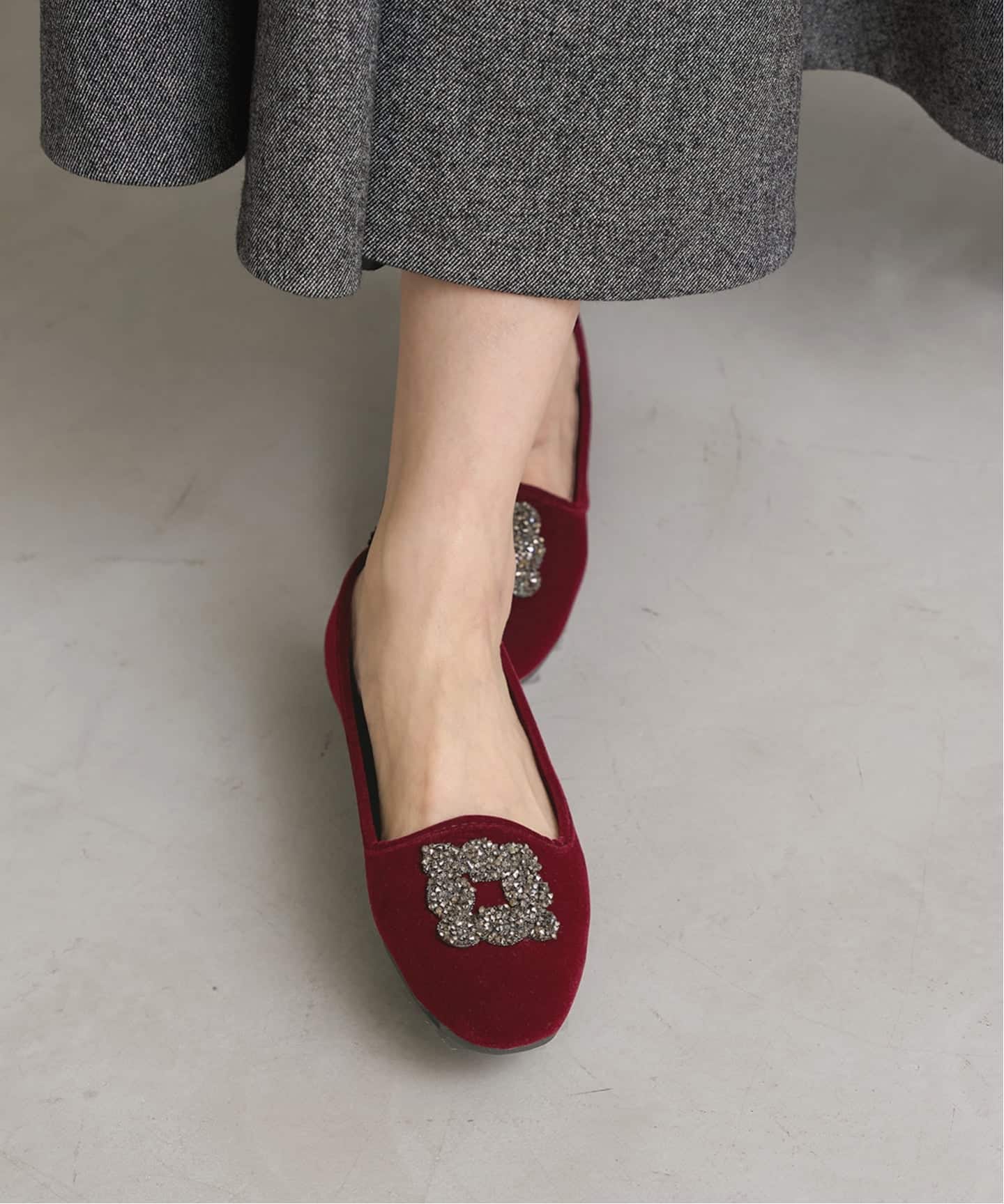 WEB限定/追加》MALUS/マリュス VELVET BIJOU SHOES（フラットシューズ