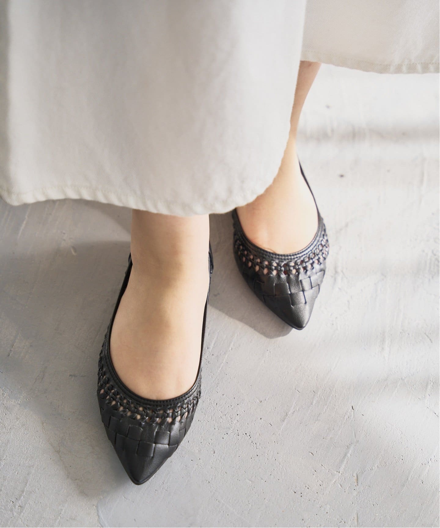 追加》ポインテッドサシメッシュフラット（フラットシューズ）｜LE