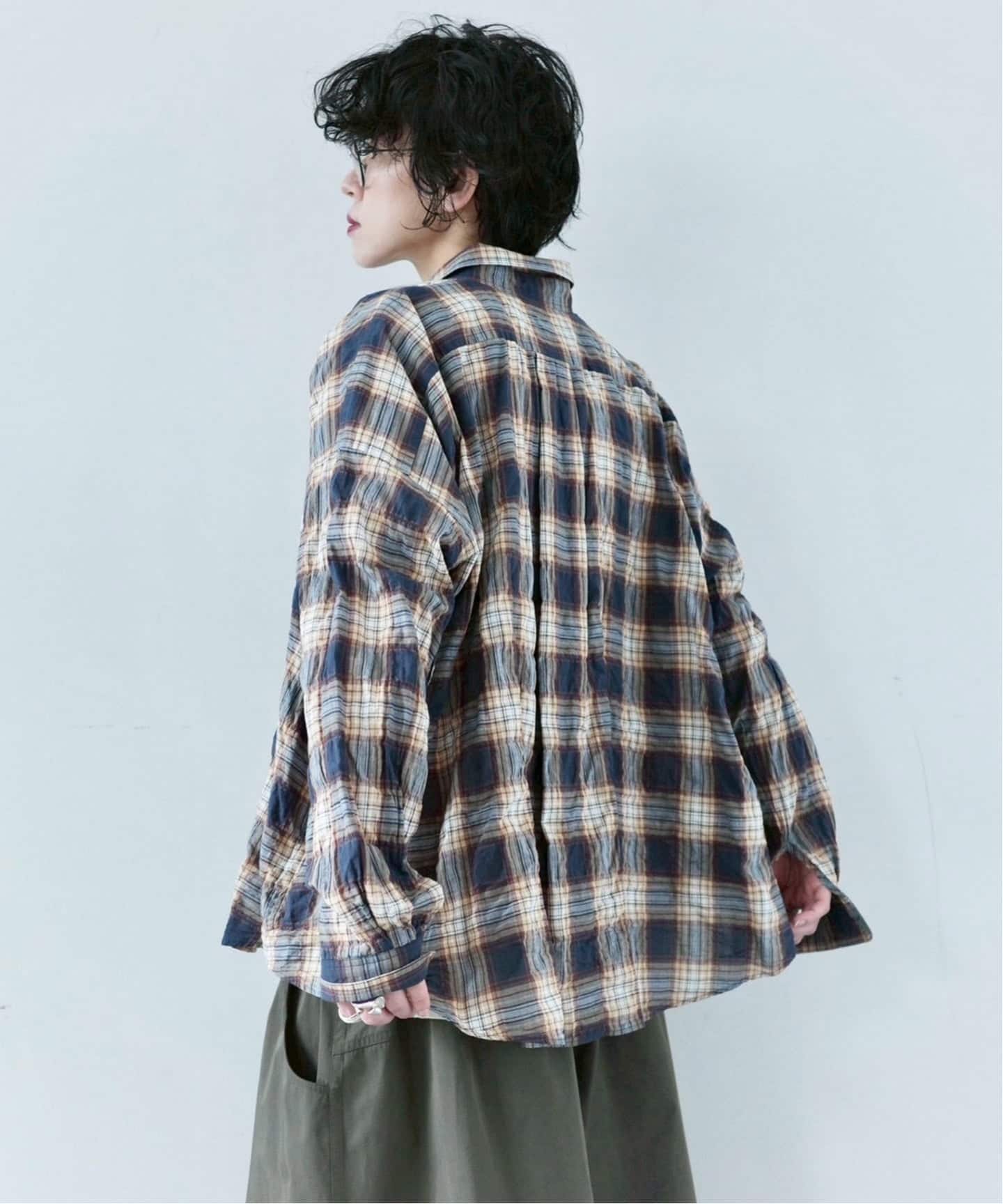 シャーリングチェック レギュラーカラーBigシャツ（シャツ／ブラウス