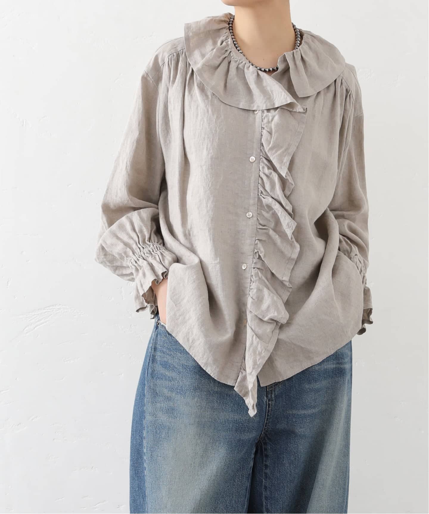 予約》フレンチリネン フリルパフブラウス（シャツ／ブラウス