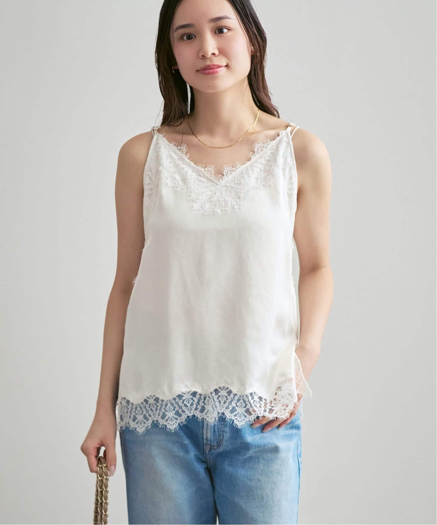 追加予約》リバーレーストリミングサテンキャミソール3（キャミソール