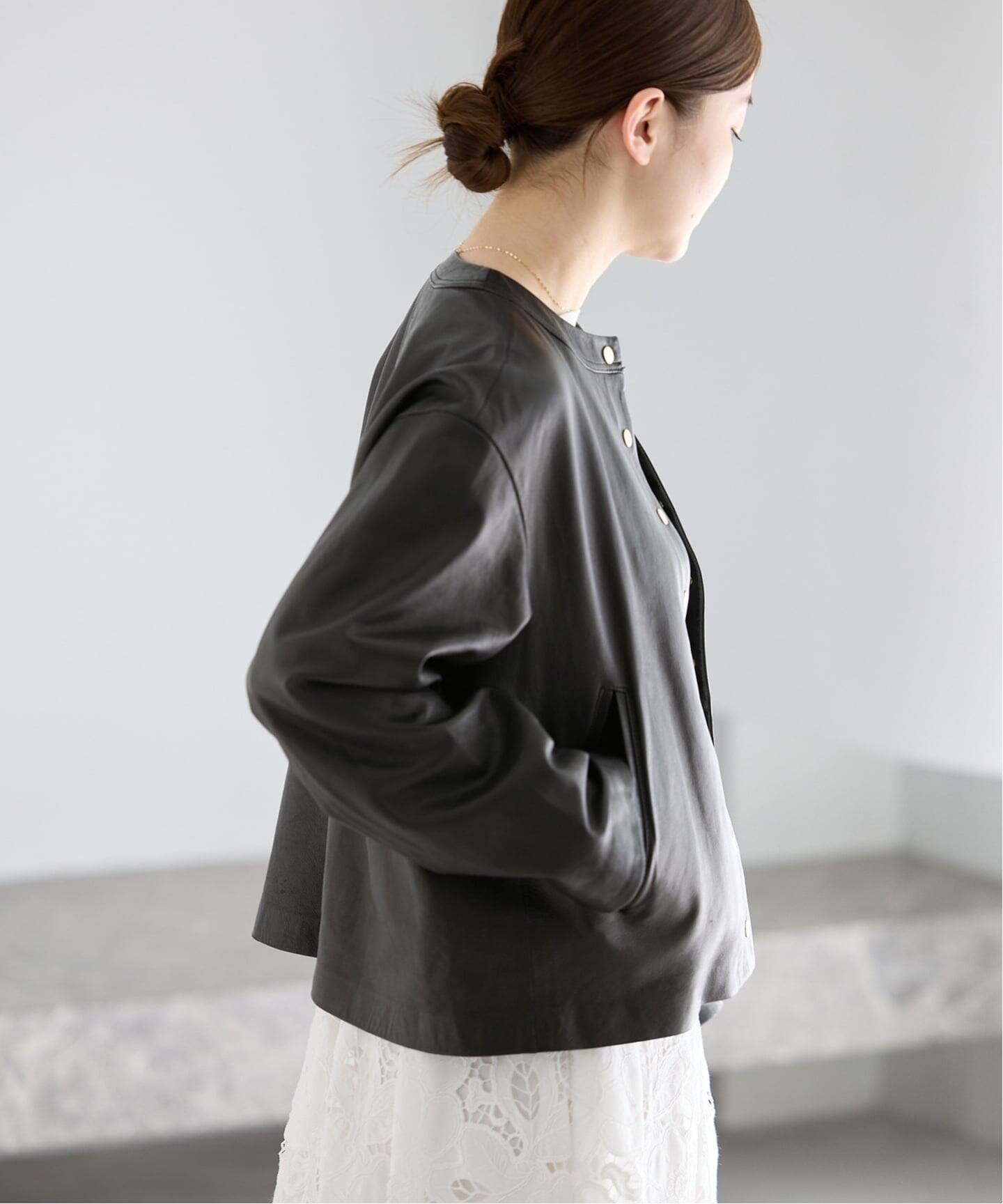 追加》シープクルーネックブルゾン（レザージャケット）｜IENA（イエナ