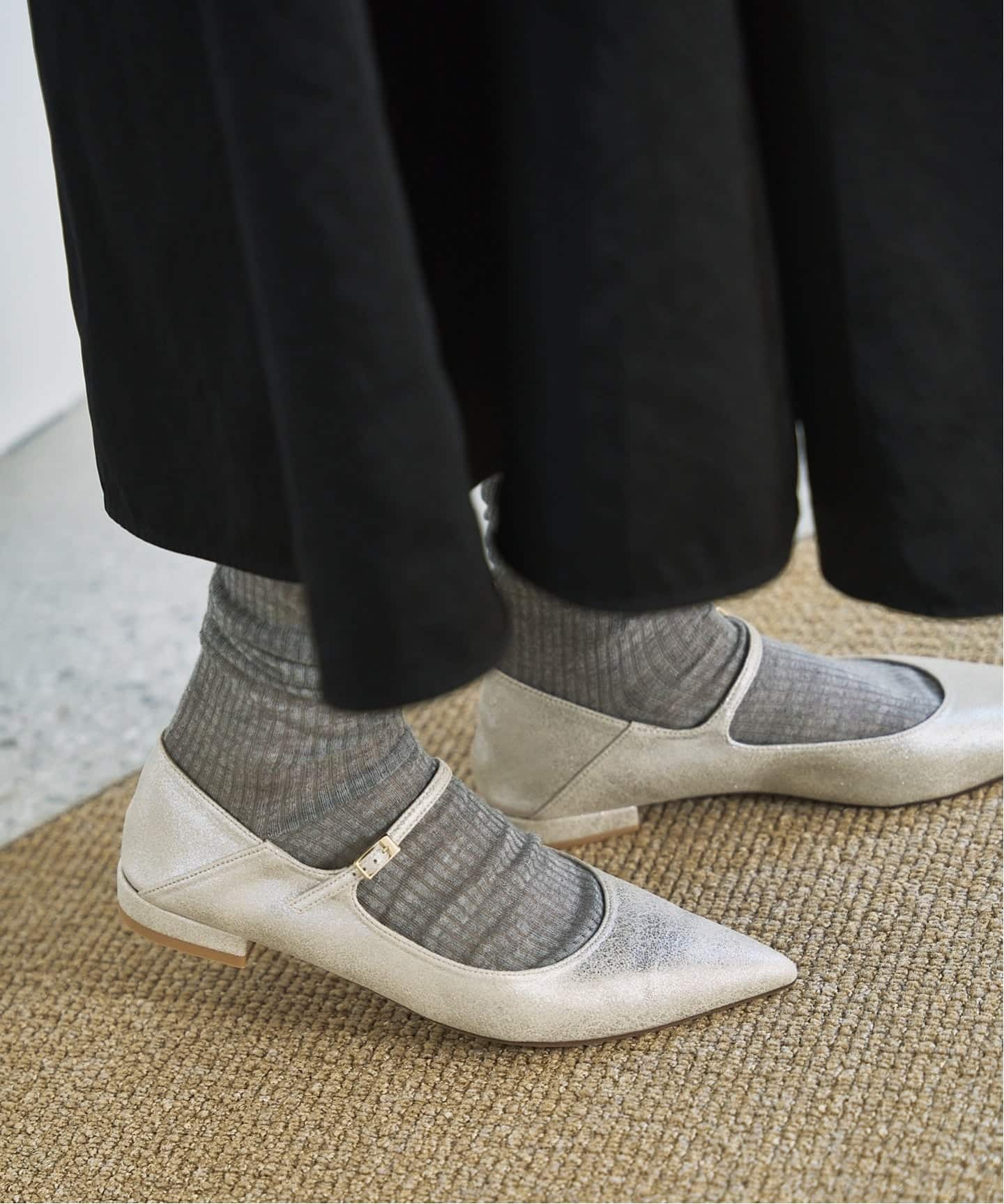 追加》ポインテッドワンストラップフラット（フラットシューズ）｜LE