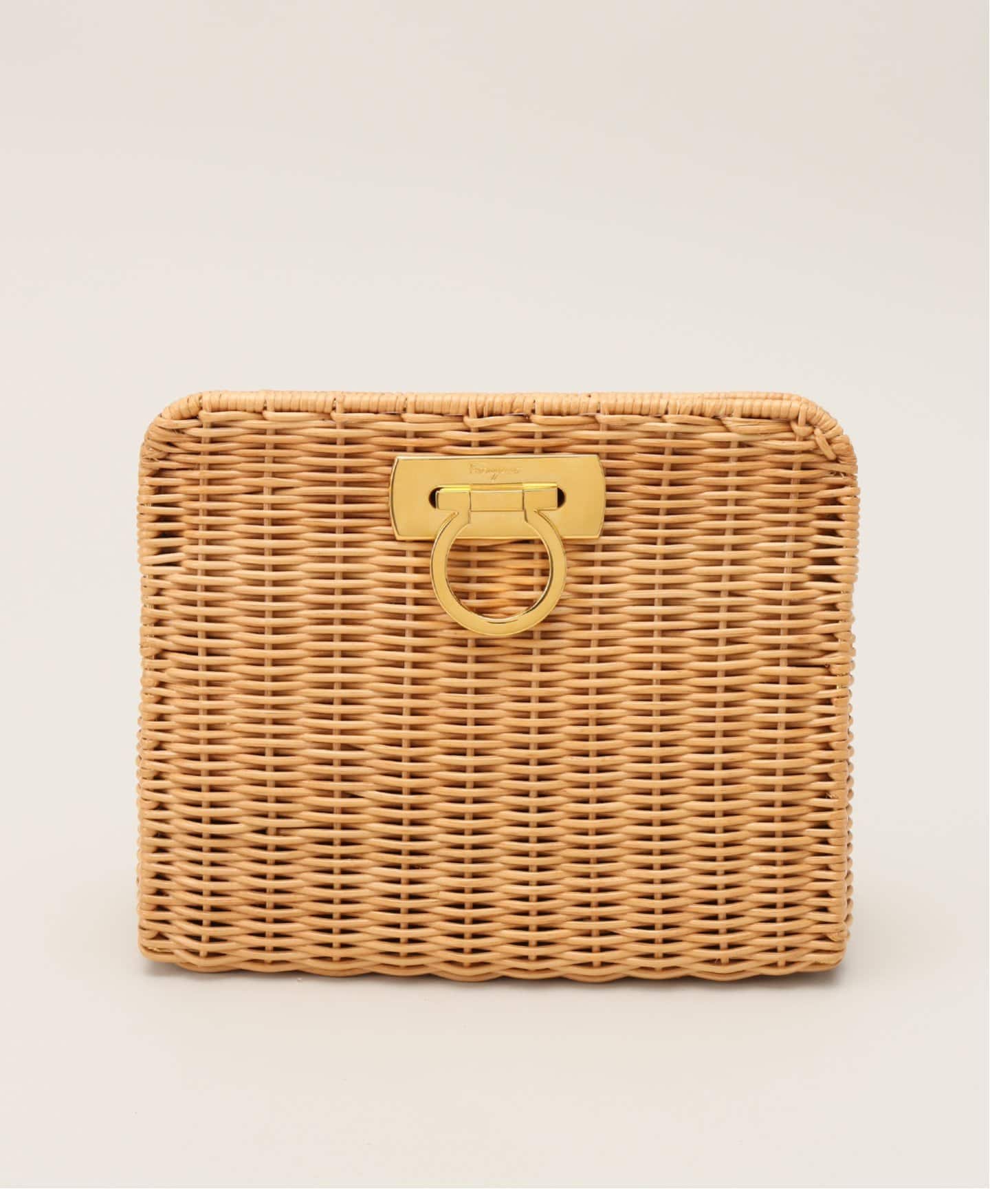 VINTAGE FERRAGAMO/フェラガモ】 Gancini ラタンショルダーバッグ