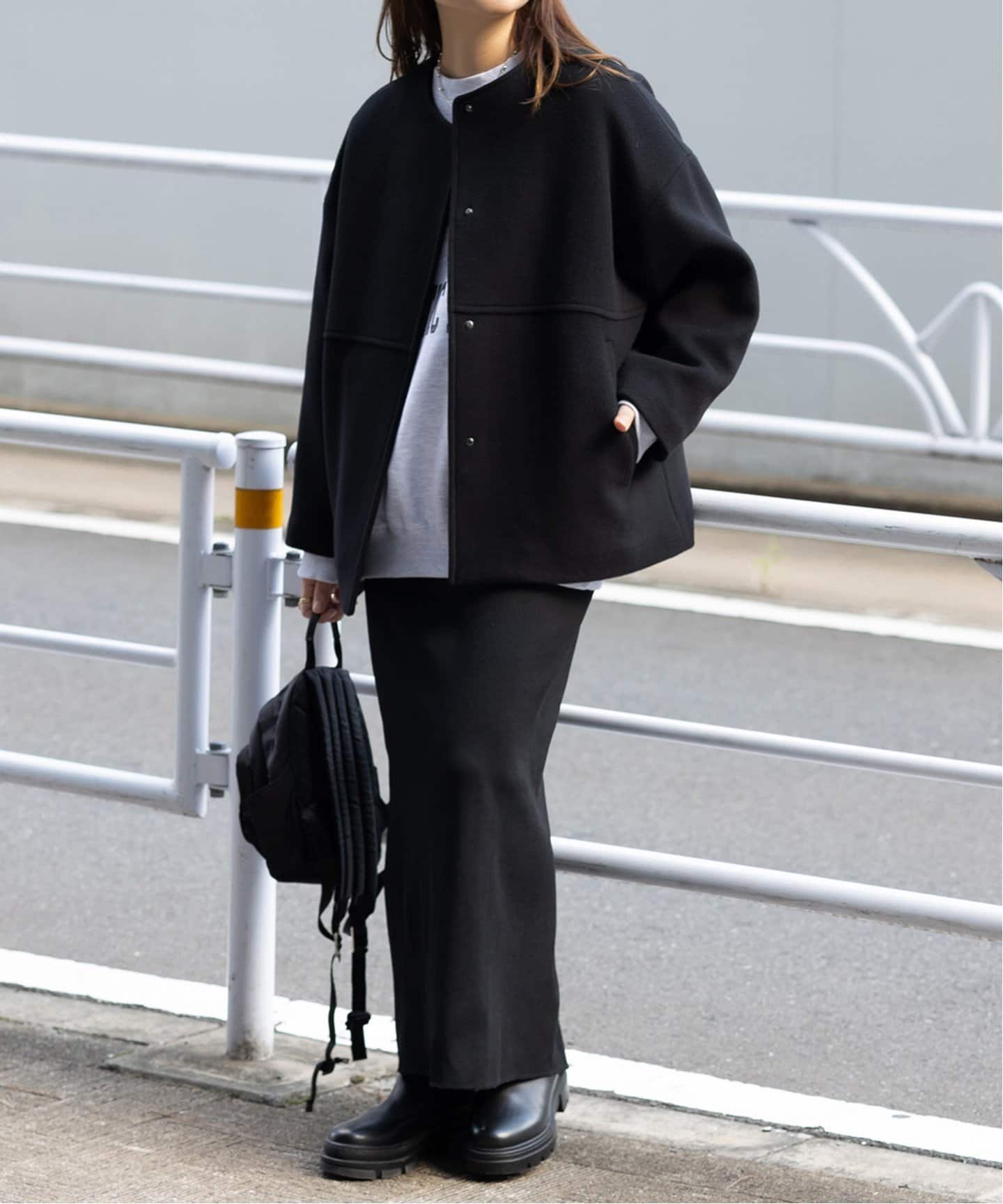 スーパー140ビーバーノーカラーショートコート（ノーカラーコート